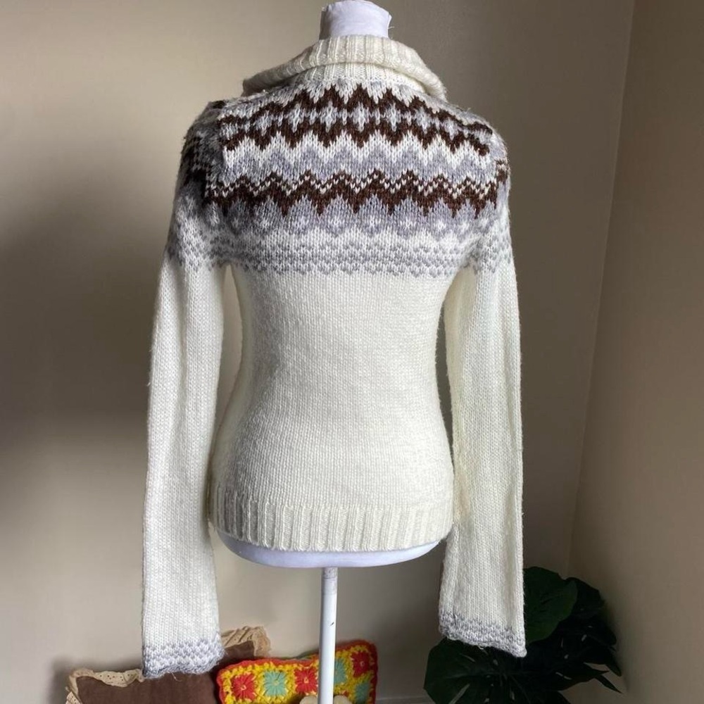 Y2K fuzzy white fair isle cardigan - Picture 8 of 8